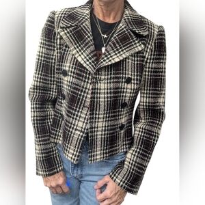 Vintage BCBG Max Azria Wool Blend Plaid Cropped Double Breasted Blazer 2